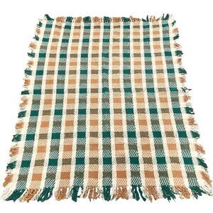 Boho Checkered Throw Blanket with Fringe in Blue and White